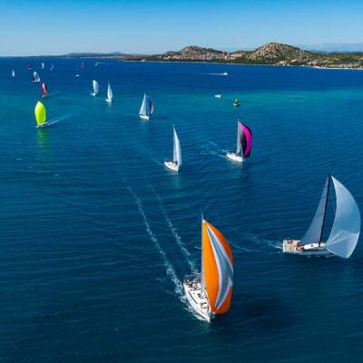 Sailing yachts during races.